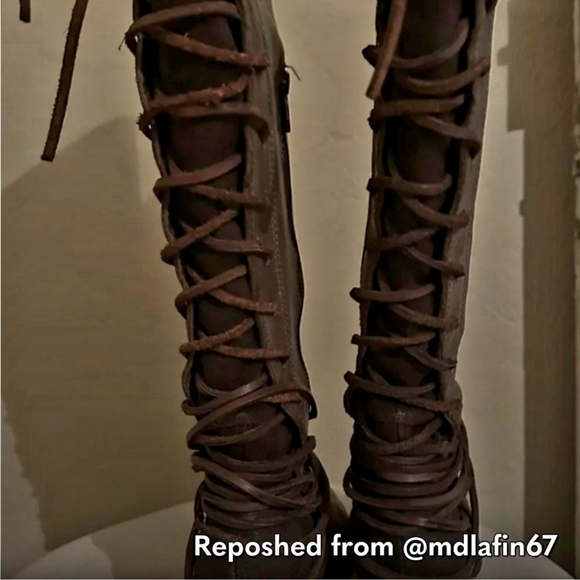 Sz 8 Freebird COAL Tall Knee High Lace Grey /Brown Leather Boots. Item # 21475 - Picture 4 of 8